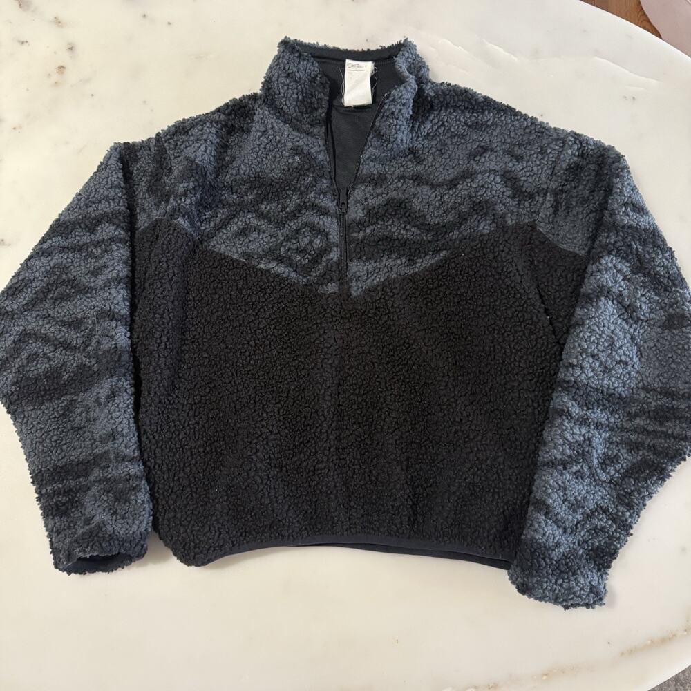 Reebok Women's XS Black Gray Sherpa Fleece 1/4 Zip Pullover Sweater Mock Neck